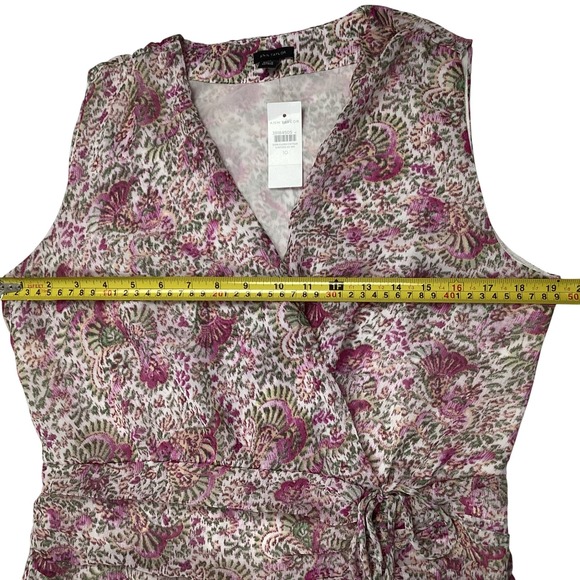 Ann Taylor Floral Sleeveless Ruched Midi Dress Sz 10 Pink Green Printed VNeck - Picture 7 of 8